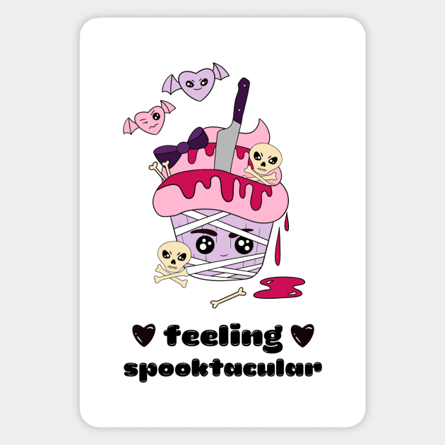 Cute and creepy Halloween mummy cup cake feeling spooktacular Sticker by Cute_but_crazy_designs